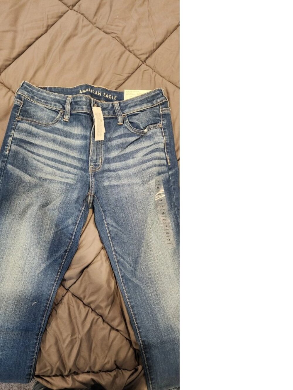 American Eagle Jeans Women's Low Rise Crop Dark Blue Stretch Frayed Hem 14S